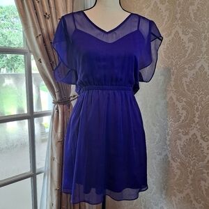 Express Deep Blue V-Neck Flutter Sleeve Mini Dress